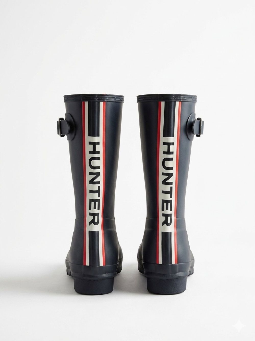 Hunter Men’s Black Logo Stripe Rain Boots Size 10